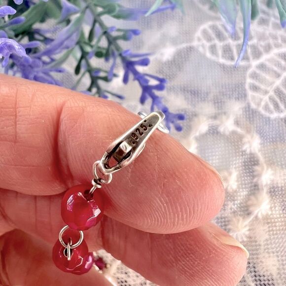 Vintage Dainty Fresh Water Pearl & Red Crystal Bracelet Sterling Heart Clasp - Picture 8 of 11